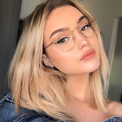 China High quality anti-blue light PC glasses. New Vintage Round Glasses Frame Women Metal Small Circle Shape Eyewear Clear Optical Eyeglasses Transparent Lens Spectacle Gafas for sale