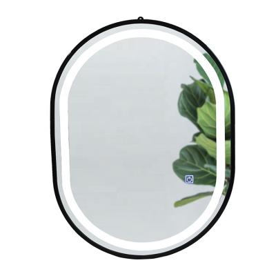 China Bright Modern Wall Mounted Ellipse Large Black Frame Decorated Bathroom Mirror With Light for sale