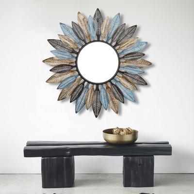 China Easy Clean Home Decor Living Room Cavity Leaves Wall Mirror Around Modern Fancy Decorative Glass Wall Mirror for sale