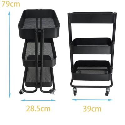 China Low Cost Hot Sale 3 Tier Convenient Mobile Kitchen Metal Storage Trolley Cart for sale