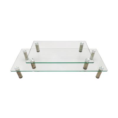 China Modern Tempered Clear Glass Folding (Height) Adjustable Simplicity Design Double Layer Coffee Table for sale