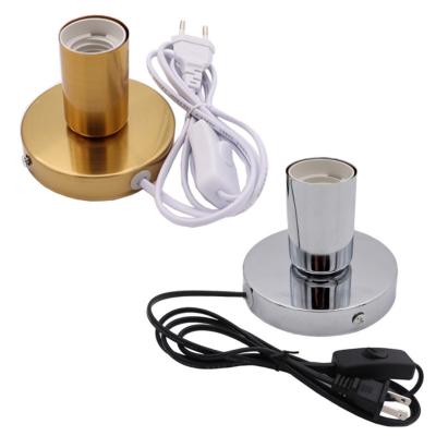 China E27 screw lamp holder with socket, small night light with wire socket, decorative table lamp with switch for sale