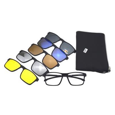 China With Bag New Fashion TR90 Clip On Magnetic Optical Sight With 5 Polarized Square Glass Sunglasses Lenses for sale