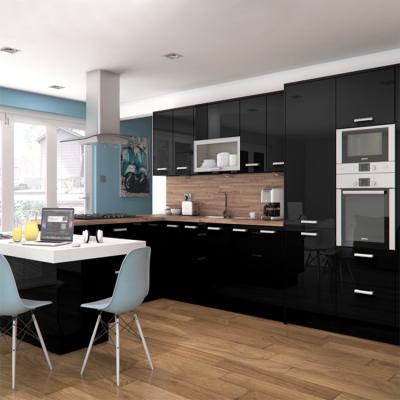 China MDF Environmental Friendly Glossy Wood Finish Kitchen Home Supplier China Cabinets Furniture Design Hanging Black High Gloss Modular Sideboard for sale