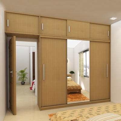 China (Others) China Manufacturer 3door Melamine Adjustable MDF Laminated Mirrored Board Doors Fitted Wardrobes Wood Modern Bedroom Sliding Wardrobe Design for sale