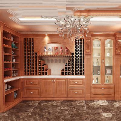 China Foshan Factory Adjustable Solid Wood Cabinets Corner Furniture Custom Solid Wood Red Wine (Other) Luxury Antique Display Cabinet for sale