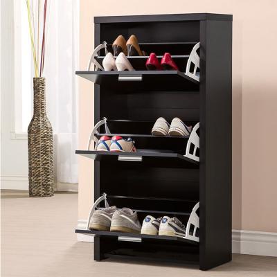 China Foshan Factory Expandable Small Shoe Rack Custom Cabinets Design Modern Black Wooden Flip Shoe Drawer Cabinet for sale