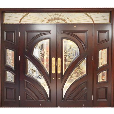 China Anti-theft House Exterior Classic Wood Front Entry Designs Custom Villas Large Exterior Solid Wood Front Doors for sale