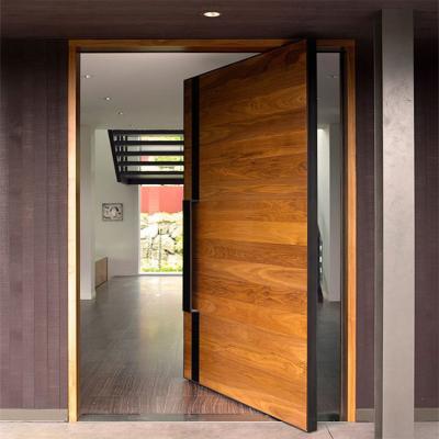 China Waterproof modern cheap modern villa house front doors walnut exterior solid wood pivot entry pivot door for sale