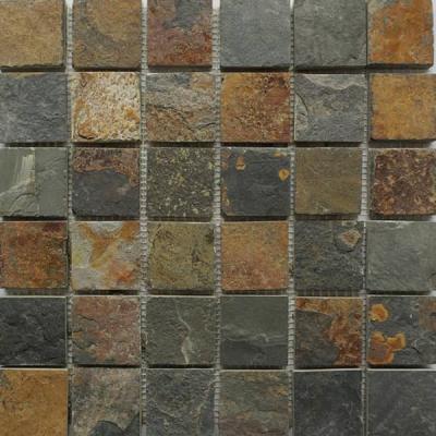 China Larst Natural Classic Rust Slate Square 2x2inch Copper Slate Floor And Wall Mosaic Tiles for sale