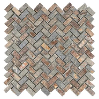 China Low Price High Quality Rustic Decorative Slate Stone 12 Inch Natural Rusty Mosaic Tile Wall for sale