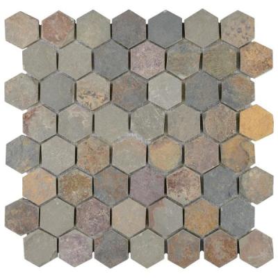 China Rustic Hexagon Natural Stone Wall 30x30cm Rusty Slate Mosaic for sale