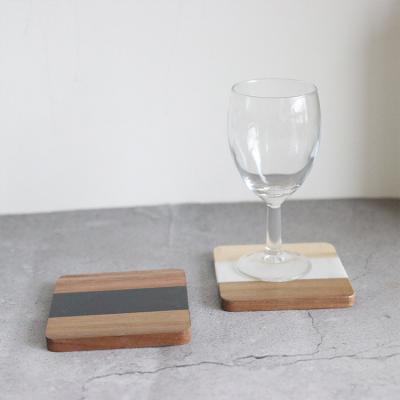 China Minimalist Chian Made Hexagon Drink Thermal Insulation Home Decoration Acacia Marble Splicing Coaster for sale