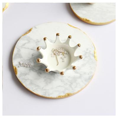 China Minimalist High Quality Jewelry Display And Storage Round Phnom Penh White Marble Coaster for sale