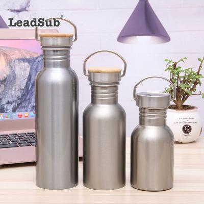 China Viable Custom Sports Gym Logo Sublimation Stainless Steel Single Wall Water Bottles Running With Bamboo Lid for sale