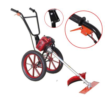 China New Design Big Wheel 63cc Brush Cutter Cart Wheel Brush Cutter Trolley 2-Stroke Labor Saving for sale