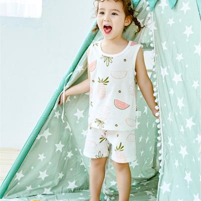 China Wholesale Casual Children's Cotton Vest Suit Boys And Girls Summer Home Wear Baby Pajamas Vest T-shirt Pure Loose Shorts for sale