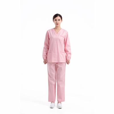 China Pink Doctor Uniforms Medical Nursing Long Sleeve Comfortable V-neck Cotton Scrubs Uniform Clinic Nursing Scrub Sets for sale