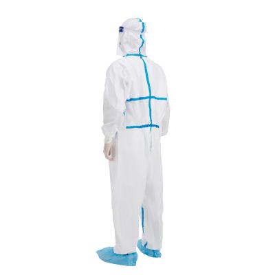 China Water Proof PPE Disposable Suite Type 5/6 Stitched Sew Microporous Coveralls for sale