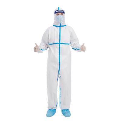 China Water Proof Medical Waterproof Disposable Nonwoven Microporous Coverall With Blue Sticker for sale