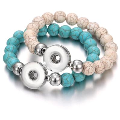 China TRENDY Fashion Stretch Beaded Bracelets Wholesale Silver 18MM Charm Snap Button Anklet Square Turquoise Stone Bead Bracelet for sale