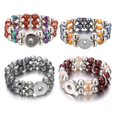 China Fashion Snap Jewelry 18mm DIY Adjustable Elastic Snap Bracelet Charm Double Layered Beaded Bracelets For Women Gift for sale