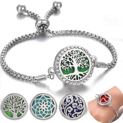 China FASHIONABLE Diffuser Jewelry Bracelet Aromatherapy Adjustable Slider Chain Tree Of Life Scent Diffuser Bracelets Essential Oil Bracelets for sale