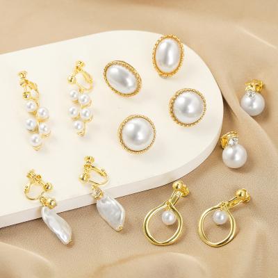 China TRENDY korean design pearl earring fashion non pierced wedding clip on non pierced earring drop luxury pearl earring clip for women for sale