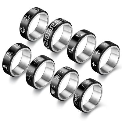 China Wholesale New CLASSIC Stainless Steel Ring Man Stabilizing Annealing Worry Wiggle Rotating Rings Various Pattern Black Finger For Women for sale