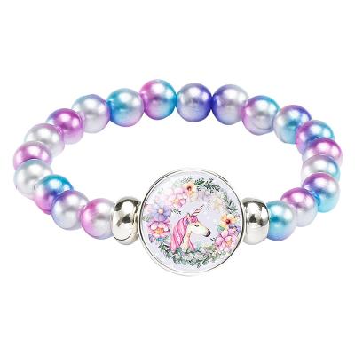 China High Quality Cute Unicorn DIY Instant Charm Bead Cabochon Bangle Button Cartoon Kids Baby Beaded Bracelet For Girl Children for sale