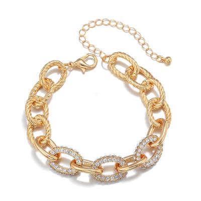 China Hot Selling Aesthetic Woman TRENDY Chunky Chain Punk Paperclip Bracelet Geometric Rhinestone Chain Link Bracelet Jewelry Gold Plated for sale