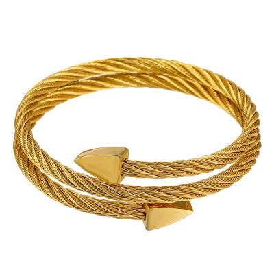 China 2022 FASHIONABLE twisted twisted gold double layer cable bracelet expandable tasty triangle wrap bracelet stainless steel equips bracelet for sale