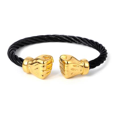 China Designer 316L Hip Hop Chunky Fist Mens Bracelet Open Titanium Punk C-Shaped Steel Twisted Mens Bracelet Cable Bangles Wholesale FASHIONABLE for sale