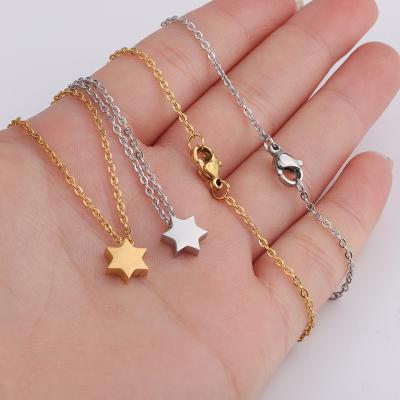 China 2022 CLASSIC Stainless Steel Wholesale Necklaces 45cm Hexagon Jewelry Star Chains Shiny Silver Small Necklace For Girl Lady for sale