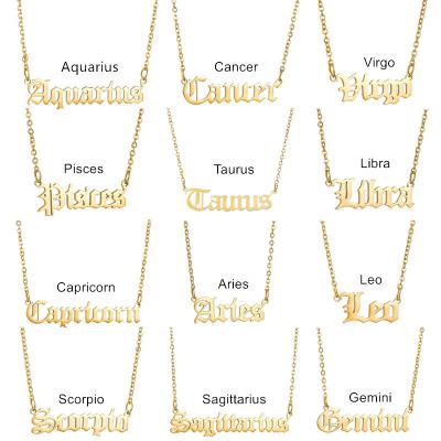 China Wholesale 12 CLASSIC Letter Horoscope Astrology Pending Zodiac Necklace Gold Plated Vintage Zodiac Necklace Stainless Steel for sale