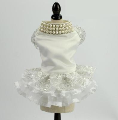 China Luxury Viable Lace Bead Embroidery Dog Wedding Dress Pet Princess Formal Apparel for sale