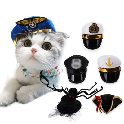 China Viable Pet Costumes Cosplay Policeman Pirate Captain Sailor Dog Hat For Party Cat Hat Dog Costume Halloween for sale