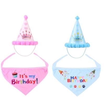 China New Viable Pet Birthday Party Hat Pet Saliva Towel Set Hat Birthday Letter Printed Pet Accessory for sale