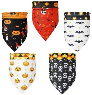 China Sustainable Pet Double Sided Triangular Halloween Dog Bandana Scarf Bat Ghost Drool Bibs Scarf For Dog Cat for sale