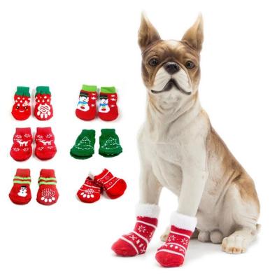 China Sustainable Christmas Dog Shoes Cute New Year Christmas Snowflake Shape Knit Pet Dog Socks for sale