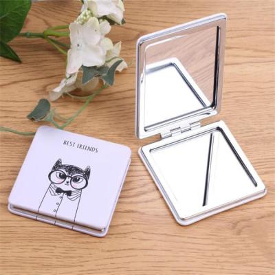 China Pink Cartoon Hand Pocket Compact Magnifying Vanity Mirror Make Up Mirror With LED Light for sale