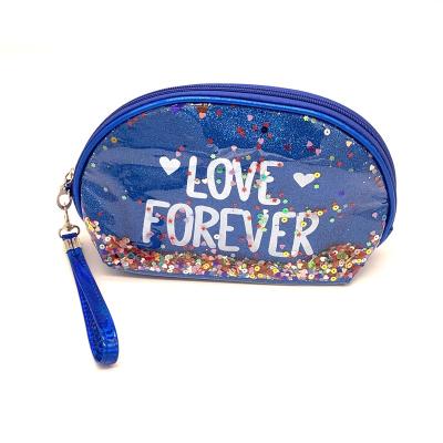 China 2021 Fashion Custom Promotional Wholesale Cheap Small Logo Ladies Cute Blue PVC Cosmetic Trolley Bags In Bulk for sale