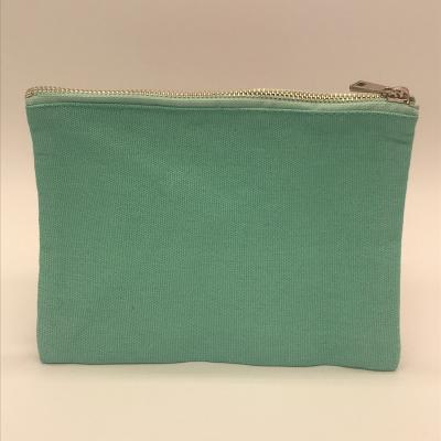 China Small Recycled Fashion Prinetd Turquoise Cotton Striped Make Up Pouch Bags Cosmetics Organizer For Make Up for sale