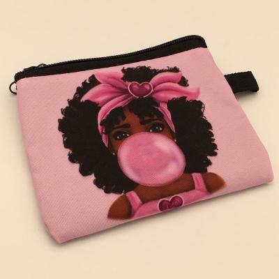 China Fashion Private Label Pink Canvas Cotton African American Girl Small Cloth Makeup Bags Pouch For Cosmetics for sale