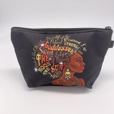 China African Black 100% African Art Girls Cosmetic Make Up Bags Large Travel Fashion Afro Waterproof Cloth Polyester for sale