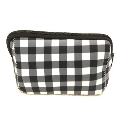 China Luxury Fashion Custom Large Checkered Makeup Gift Bags Necessaire Brush Organizer Neoprene Makeup Cosmetic Pouch for sale