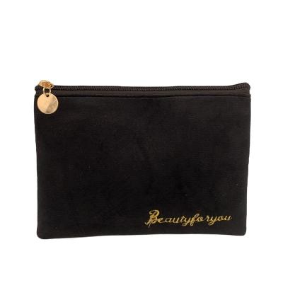 China Wholesale Beauty Makeup Velvet Logo Small Travel Size Black Fashion Private Label Cosmetic Pouch Bags With Zipper for sale