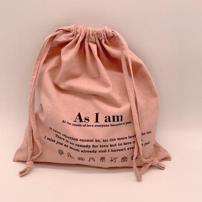 China High Quality Custom Made Cotton Natural Soft Canvas Large Pink Wash Muslin Logo Drawstring Bags Canvas Pouch for sale