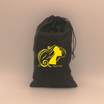 China Custom Logo Black Satin Wig Drawstring Necklace Earring Rings Bracelet Organizer Bags Satin Wig Bags With Drawstring for sale