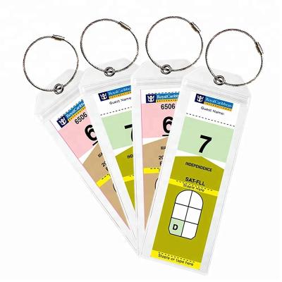 China Wholesale Durable And Waterproof Top Zip Seal Steel Loops PVC Luggage Tag Holder Cruise Tag For Royal Cruise Line for sale